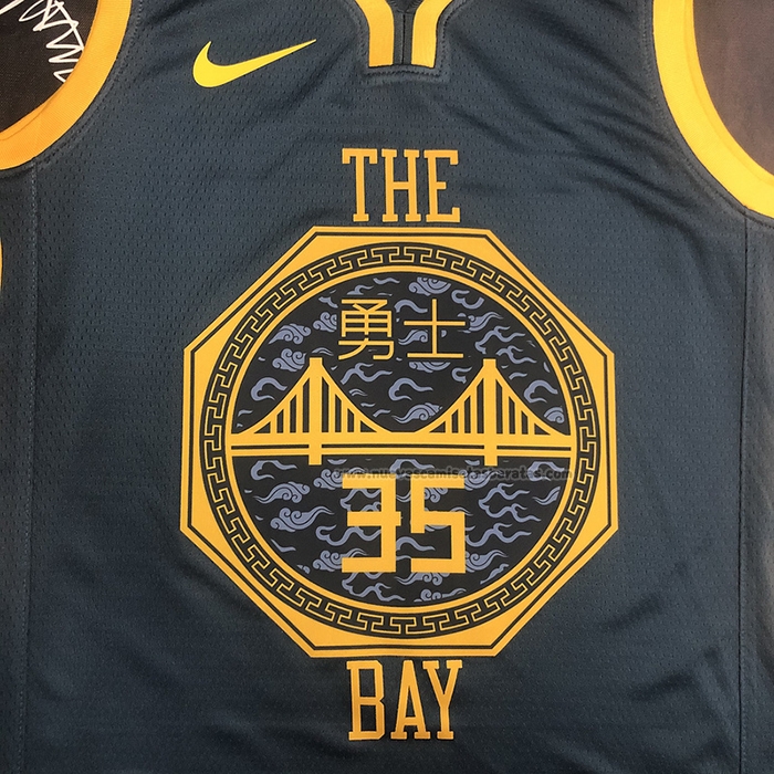 Camiseta Golden State Warriors Kevin Durant NO 35 Ciudad 2018-19 Azul